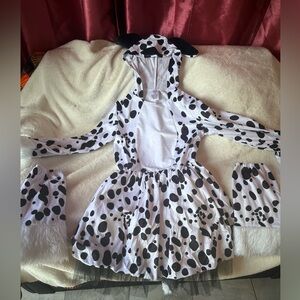 Kids Dalmatian Spot Costume Dress with Hood and Cuffs - White/Black